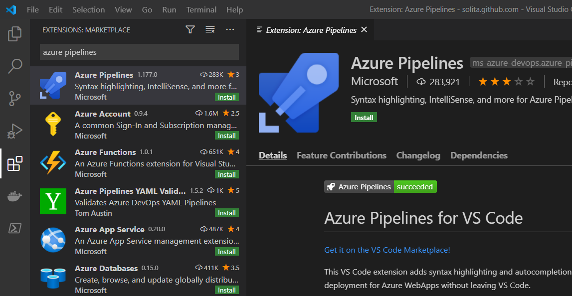 Azure Pipelines extension for Visual Studio Code