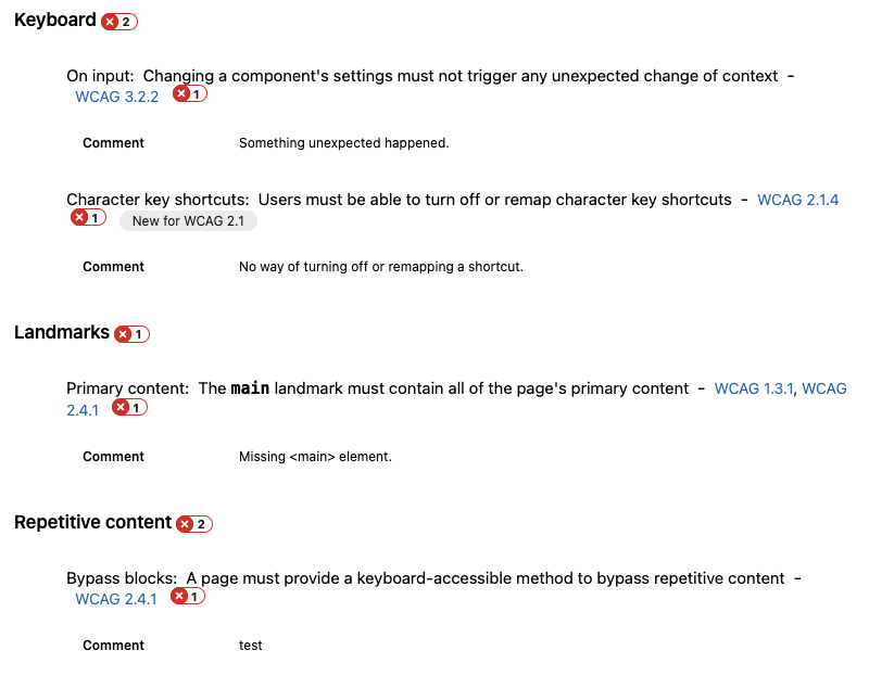 Screenshot of Accessibility Insights for Web - report details.