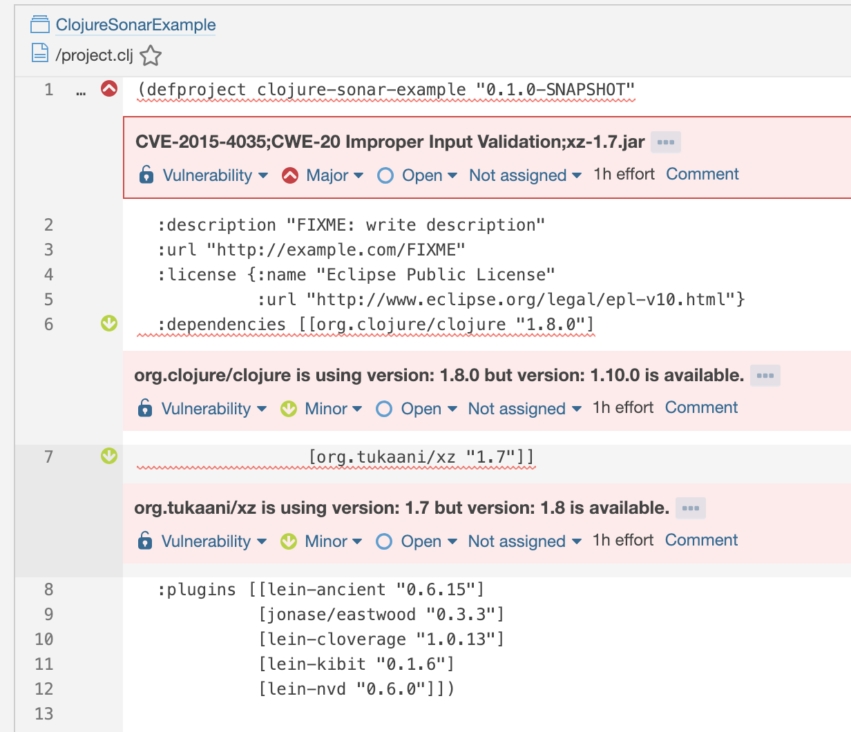 Project vulnerabilities