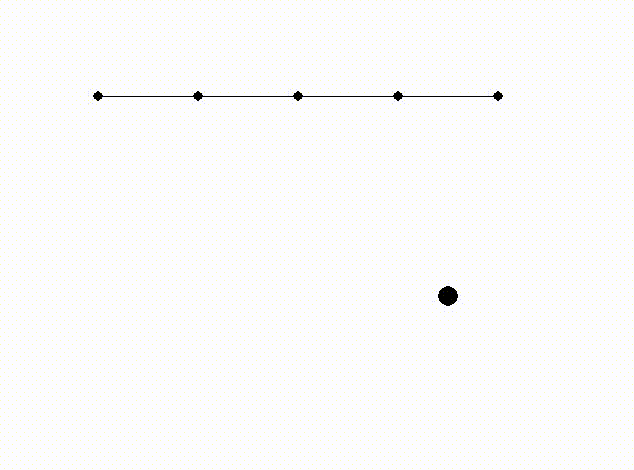Animated 2D line with four joints, continuously pointing towards a moving ball